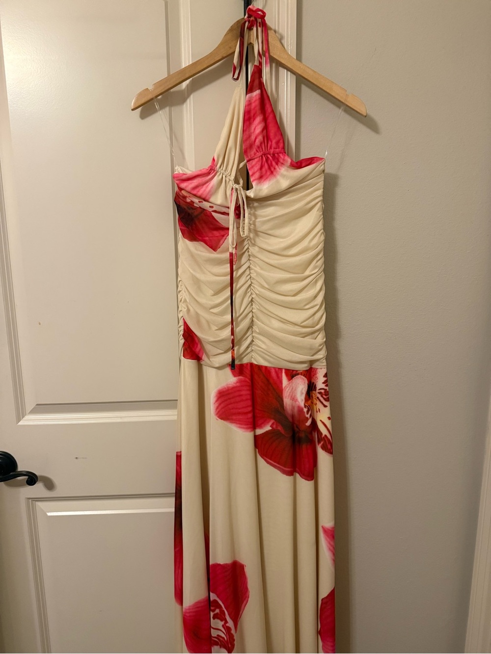 Peppermayo Cream Maxi Dress with Pink Floral Print